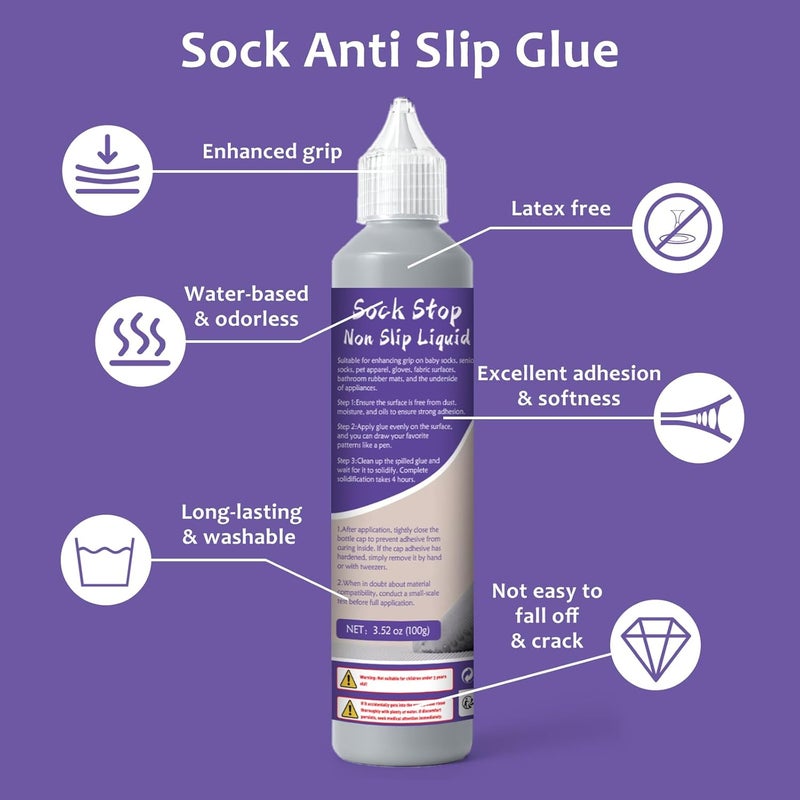 1DFAUL 100g Sock Stop Non Slip Glue Clear, Sock Anti Slip Adhesive Waterproof, Latex-Free, Water-Based, Odorless and Washable, for Hangers, Carpets, Bathroom Mats (Gray) - Image 5